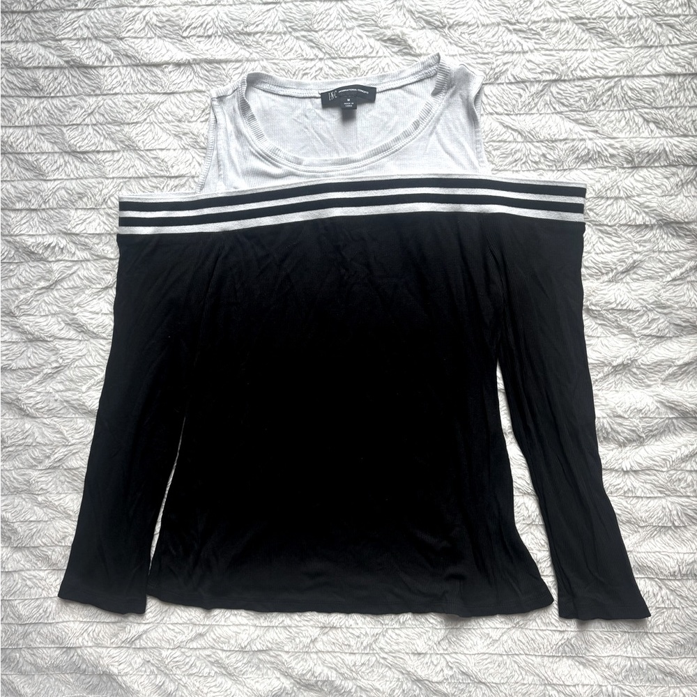 INC International Concepts Cold Shoulder Top, Black/White (M)